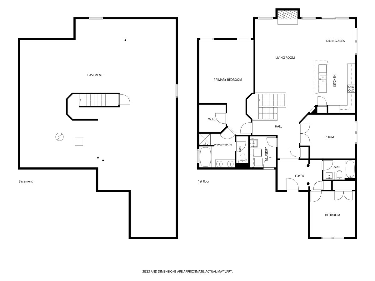 Floor plan of both levels of 5052 Forestland Court, main floor and basement