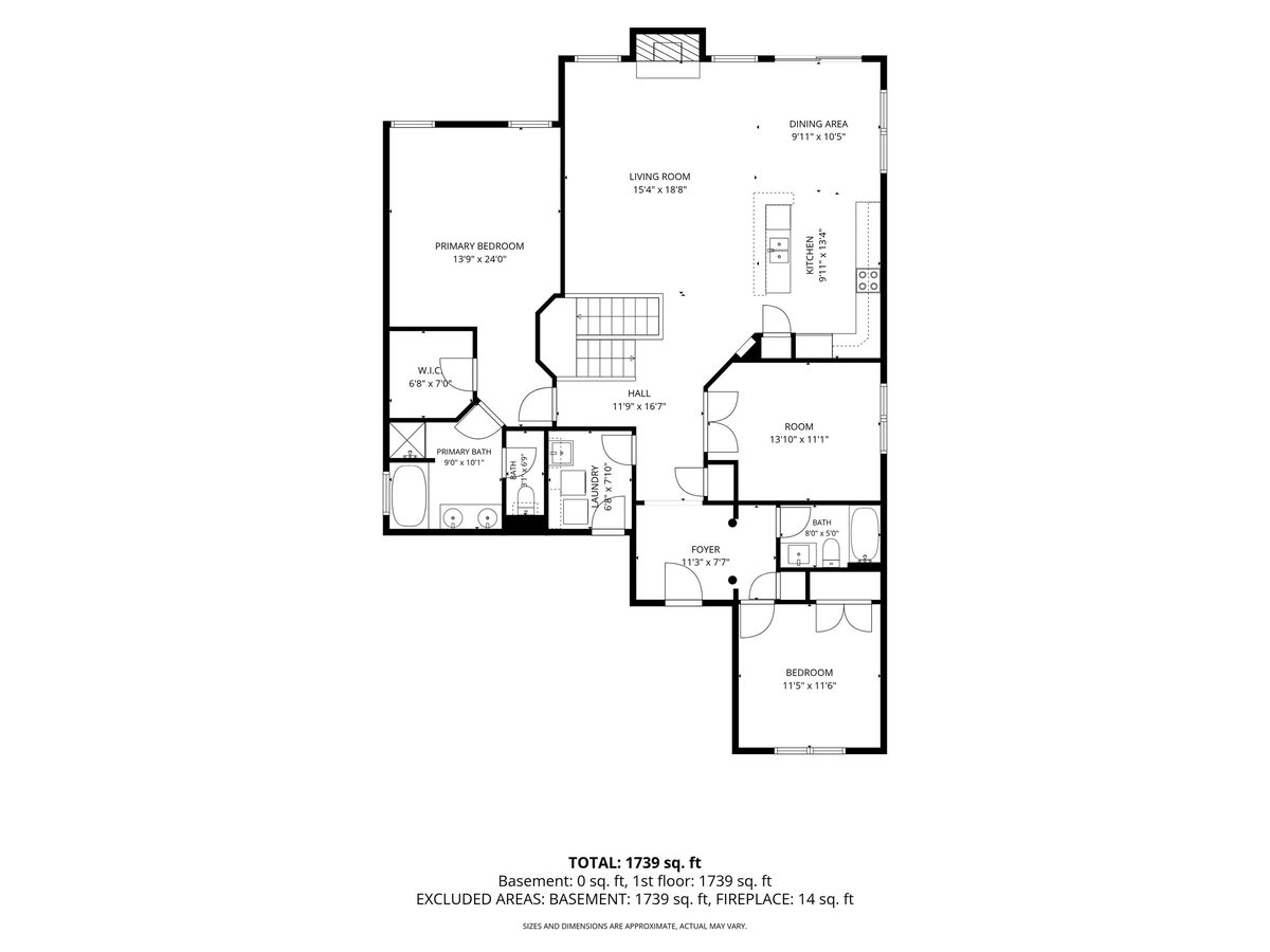 Main-level floor plan of 5052 Forestland Court with room dimensions